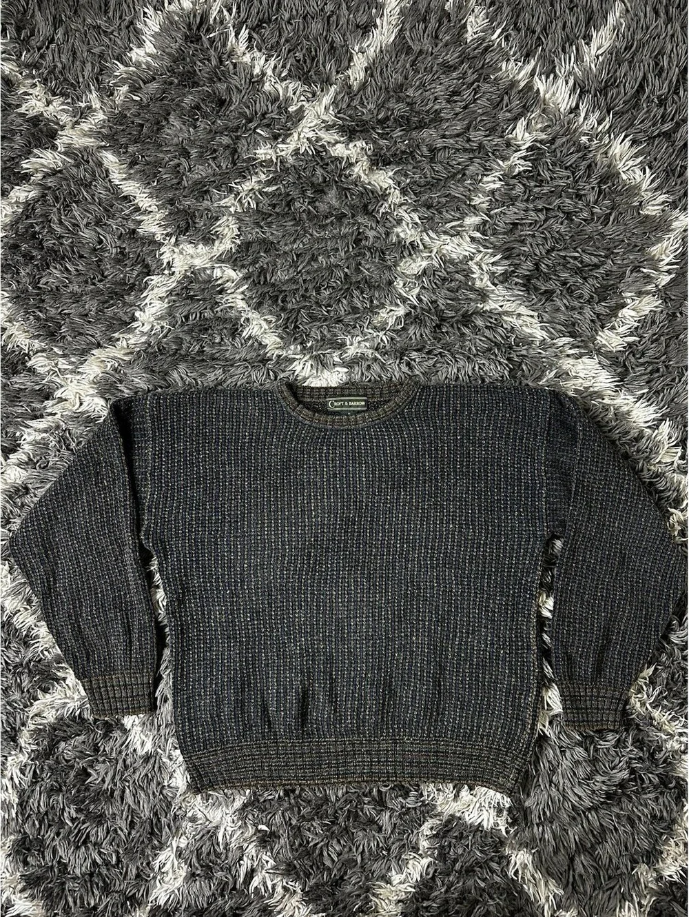Vintage 90s Croft Barrow Knit Sweater Mens M Brown Black Ribbed Made in Taiwan